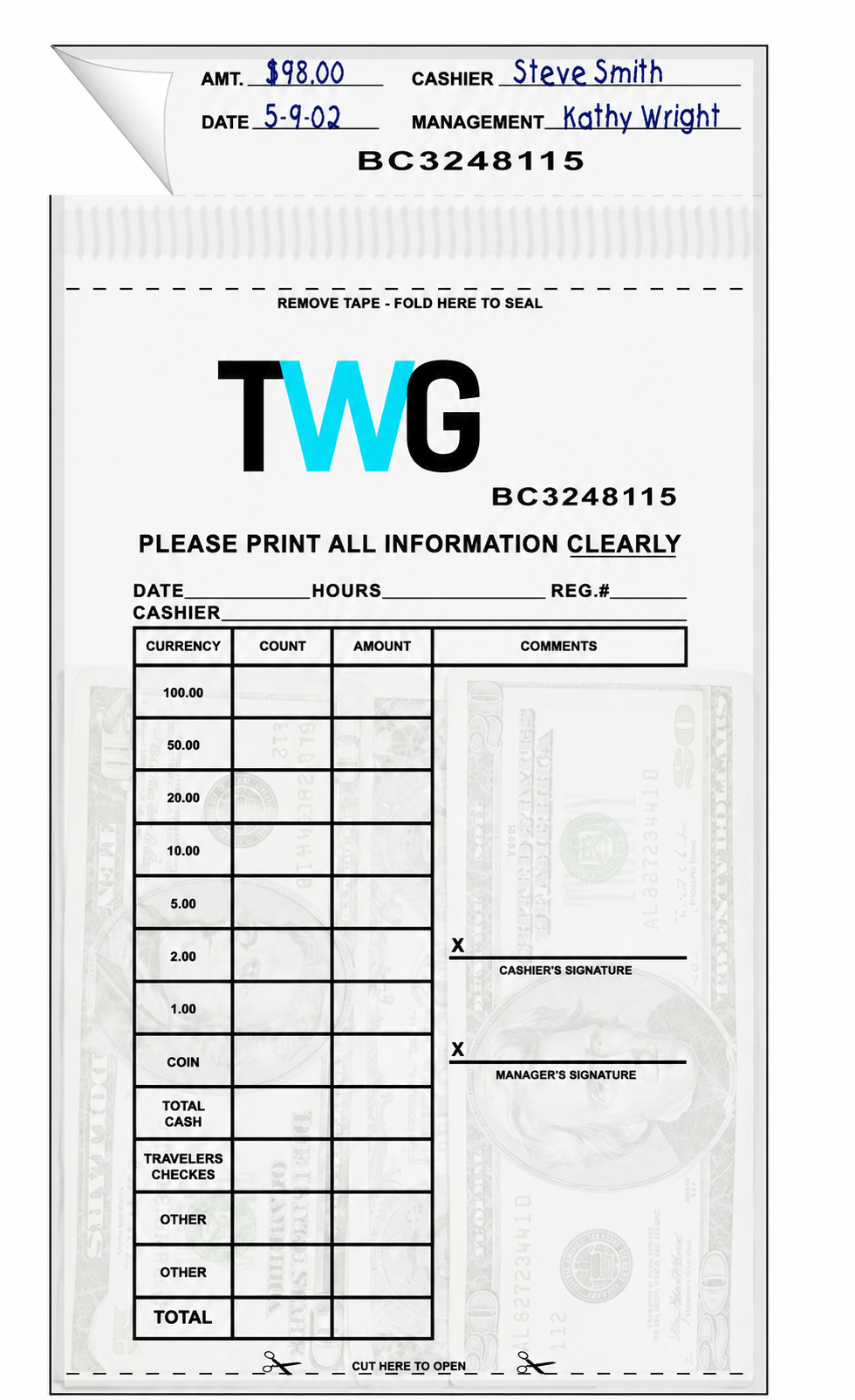 5X9 Plastic Tamper Proof Deposit Envelope